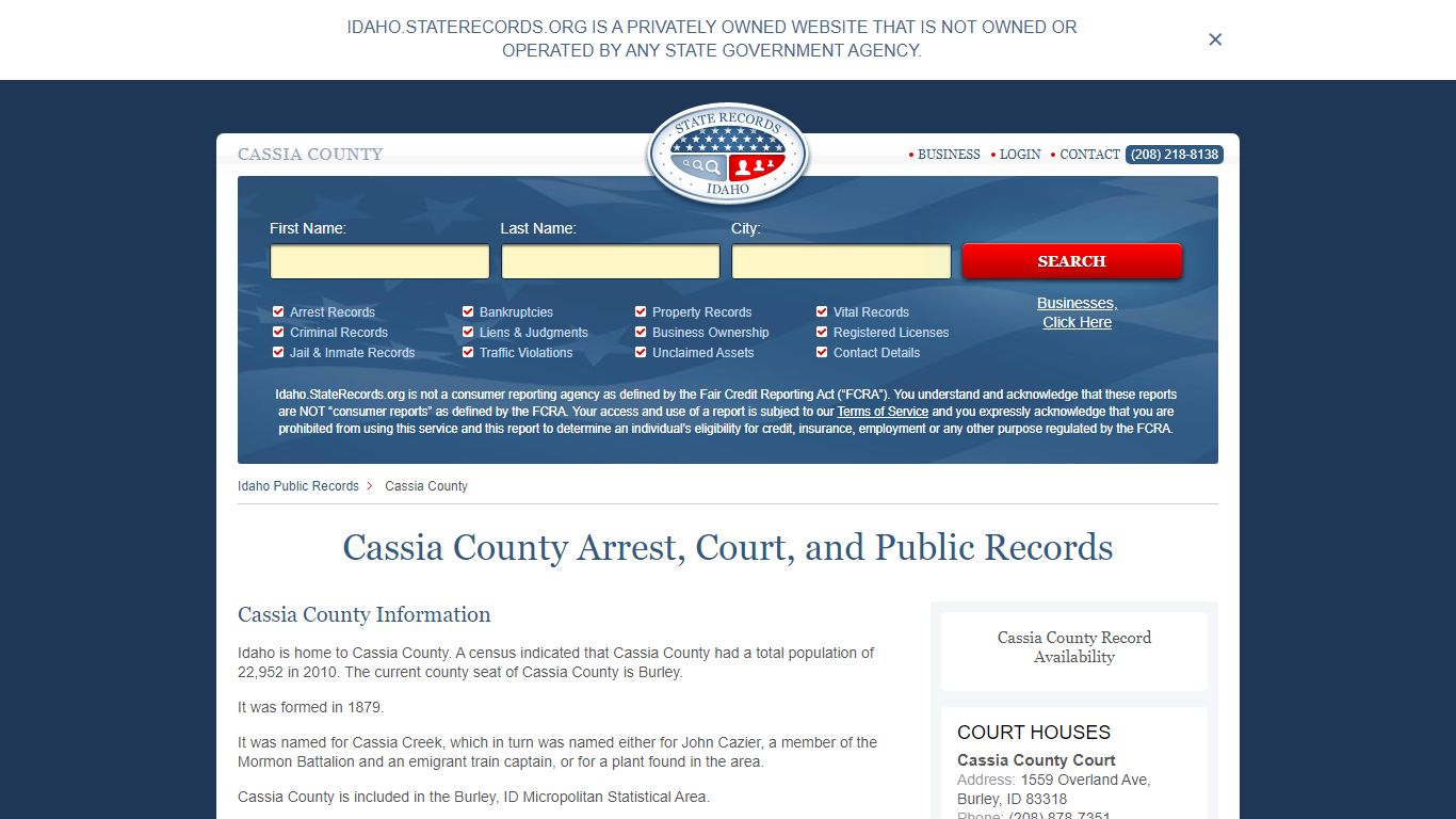 Cassia County Arrest, Court, and Public Records